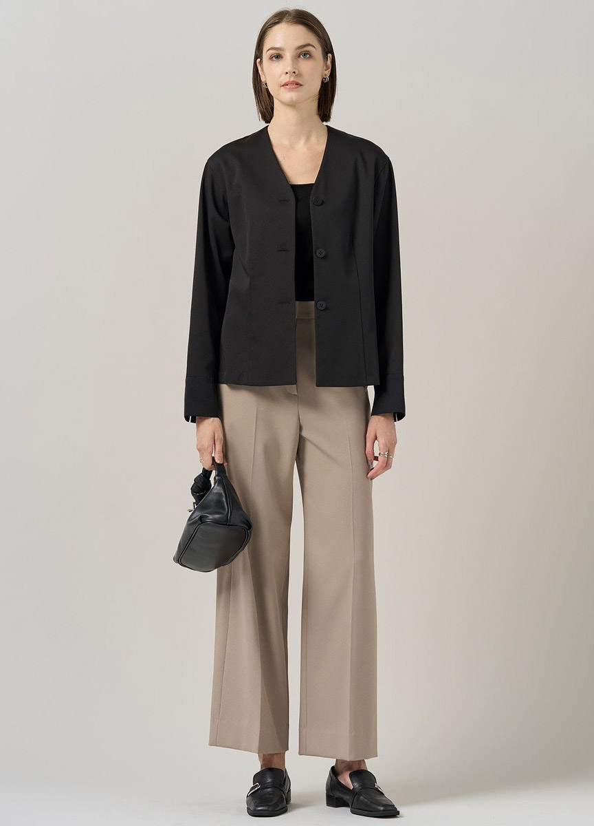 緞光簡約V領長袖襯衫